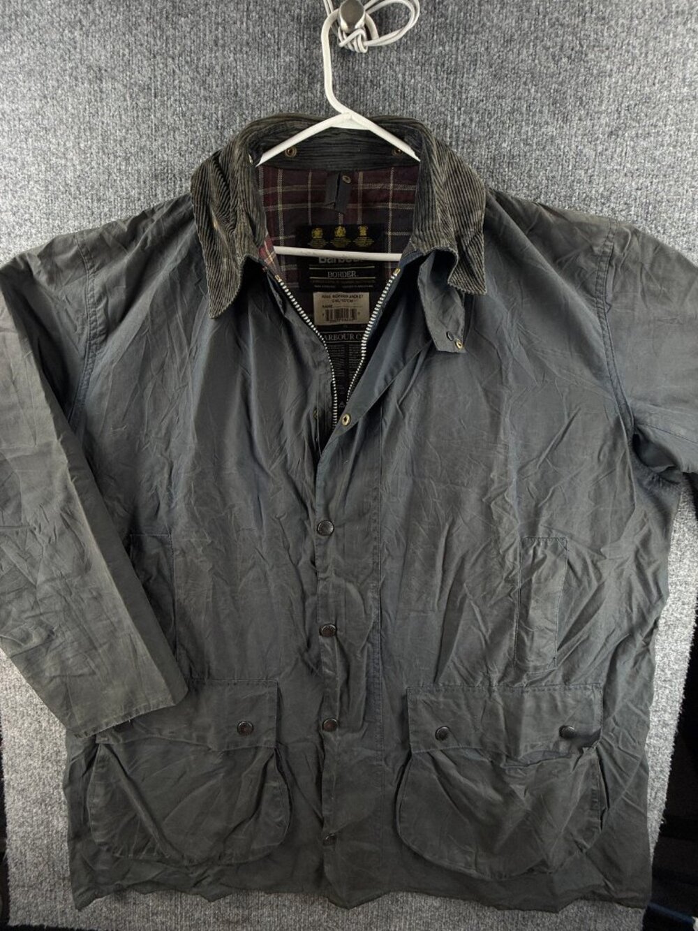 Barbour Border A205 Big Waxed Jacket Canvas England C50 Men Blue Cotton Lined